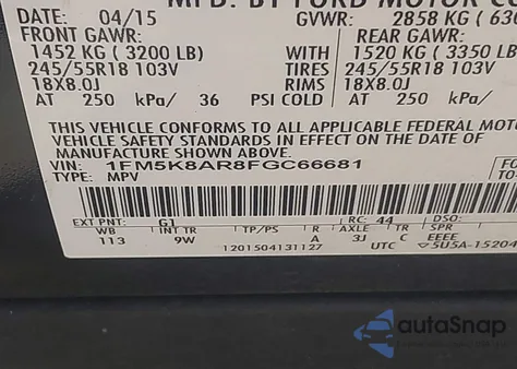 2015 Ford Police Interceptor z USA, uszkodzony, nr VIN 1FM5K8AR8FGC66681